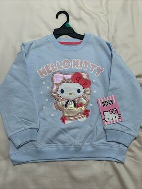 NWT Hello Kitty Light Blue Sweatshirt with Bright Pink Bow Detail size 5